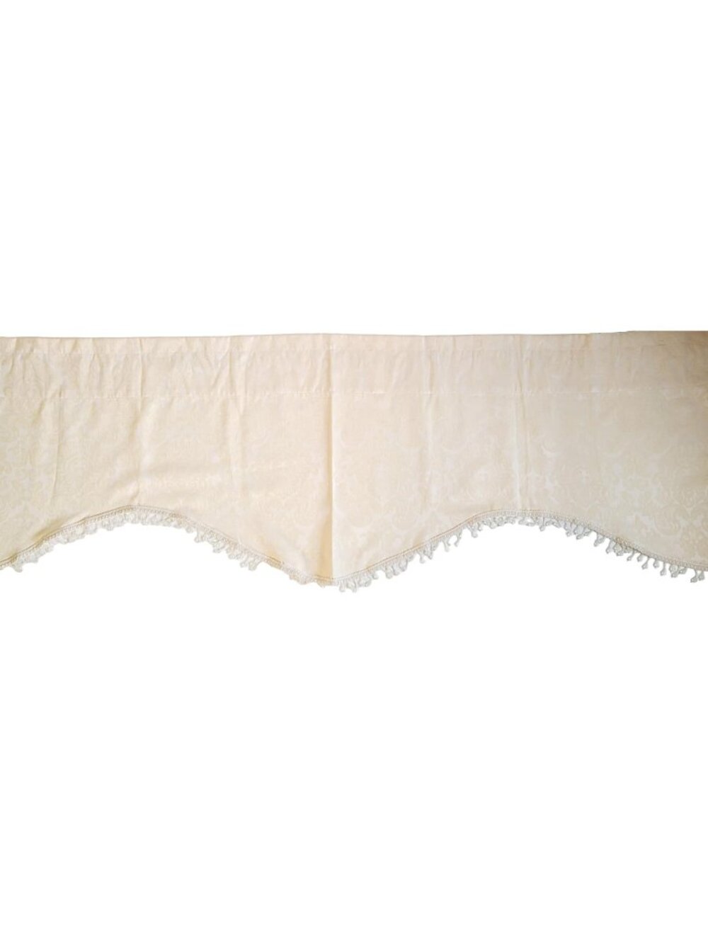 Damask Curtain Valance With Beaded Trim Set of 2 Cream and Ivory 56" W x 19" T